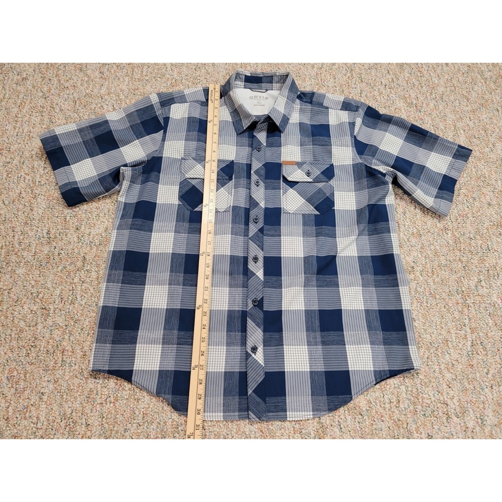 Orvis Shirt Mens XL Blue Plaid Button Up Short Sleeve Fishing Hiking Camping - Picture 8 of 14